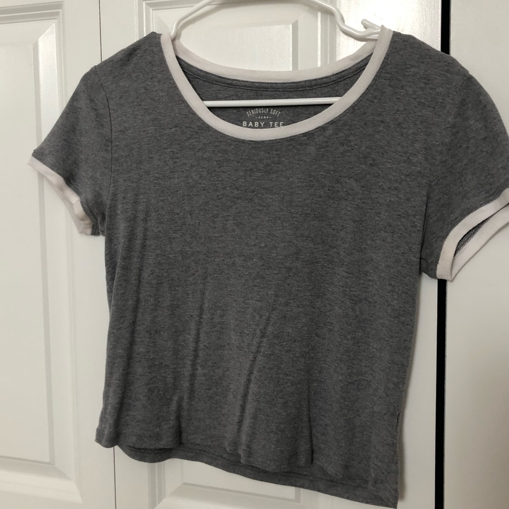 Aeropostale Light Gray Ringer Cropped “Baby Tee”